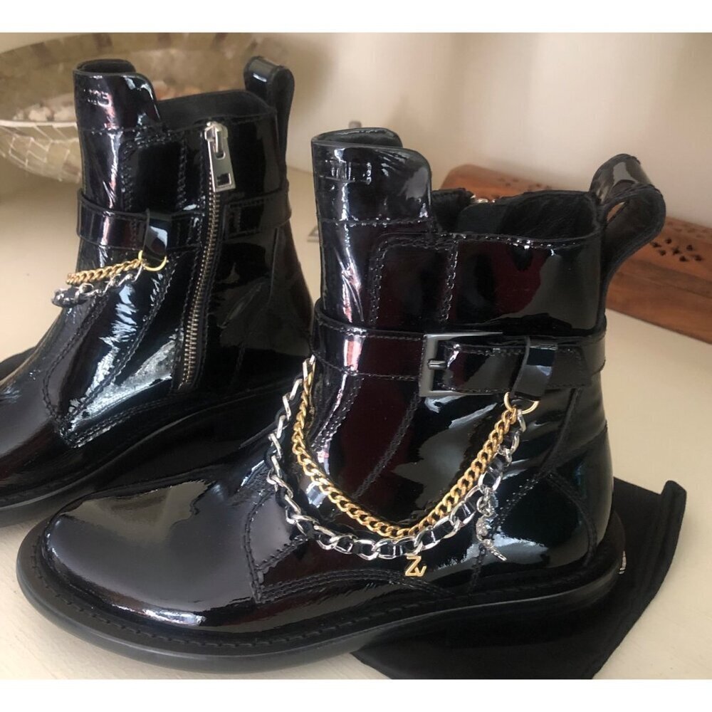 ZADIG & VOLTAIRE New Laureen Patent Leather Chain Boots Size 36 / US 5 - Picture 11 of 12